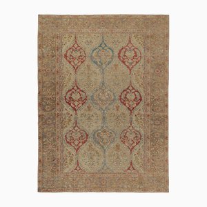 Vintage Tabriz Teppich in Beige mit Roten und Blauen Blumenmustern, 1920er