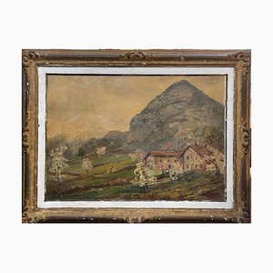 Carlo Aimetti, Paysage De Montagne, XXe Siècle, Huile sur Panneau, Encadrée