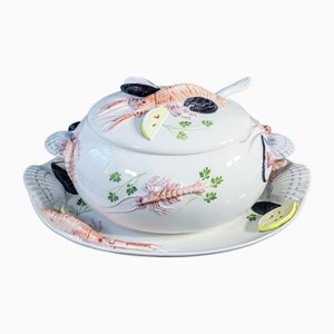 Zuppiera grande in porcellana con vassoio di Tre Art, set di 2