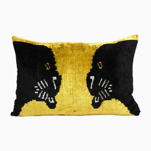 Panther Lumbar Ikat Cushion Cover in Velvet and Silk