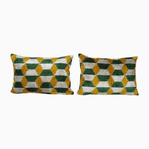 Handmade Triangle Ikat Cushion Covers in Silk Velvet, Set of 2