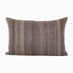 Turkish Gray Lumbar Kilim Cushion Cover in Wool