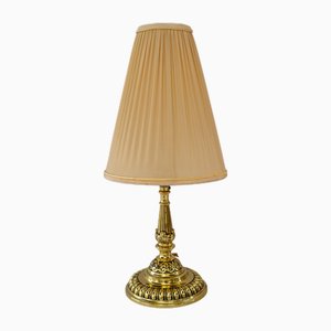 Historische Tischlampe aus Messing mit Stoffschirm, Wien, 1890er