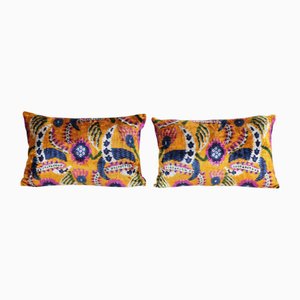 Orange Floral Velvet Ikat Cushion Cover
