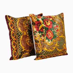 Handmade Yellow and Red Velvet Cushion Covers, Set of 2