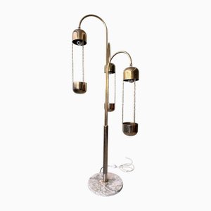 Lampada da terra con vasi in ottone e marmo attribuita a Reggiani, Italia, anni '70