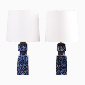 Danish Modern Blue and Black Table Lamps by Nils Thorsson for Royal Copenhagen and Fog & Mørup, 1970s, Set of 2
