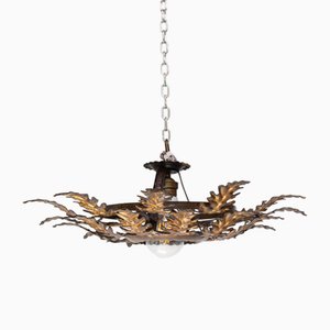 Gold Leaf Metal Ceiling Light, 1950