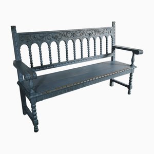Antike spanische Bemalte Sitzbank aus Kastanienholz, 1880