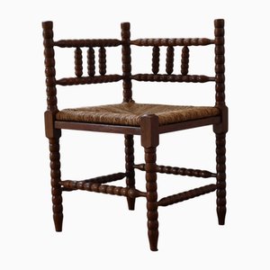 Silla esquinero vintage de madera torneada, años 50