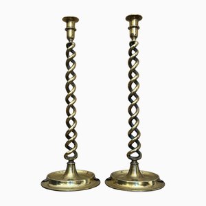 Antike Messing Kerzenständer aus Gerste, 1880, 2er Set