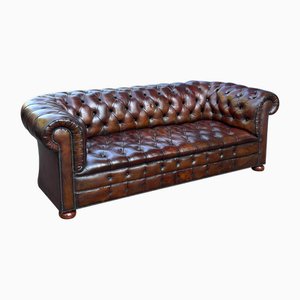 Antique Victorian Three-Seater Chesterfield Sofa in Leather, 1890