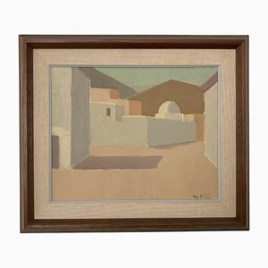 Rolf Norrman, Cubic Houses, Spain, 1960, Oil on Canvas, Framed