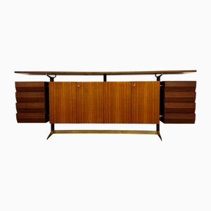 Vintage Wood and Brass Sideboard, 1950s