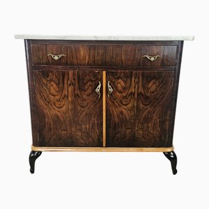 Art Deco Dressing Table in Mahogany Burl with White Marble Top, 1950