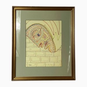 Jean Cocteau, Ritratto surrealista, 1957, Litografia, Incorniciato