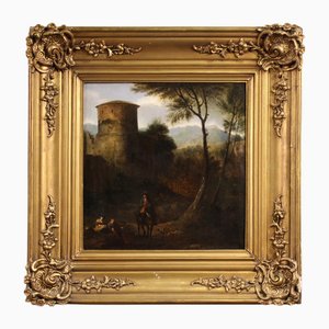 Italian Artist, Arcadian Landscape with Knight, 18th Century, Oil on Panel, Framed