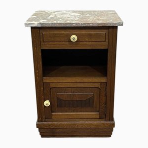 Vintage Art Deco Bedside Table in Oak with Marble Top, 1930s