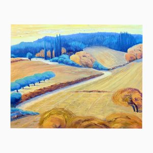 Isabelle Pardoe, Colourful French Fauvist Landscape with Golden Wheatfields, 2000s, Oil on Canvas