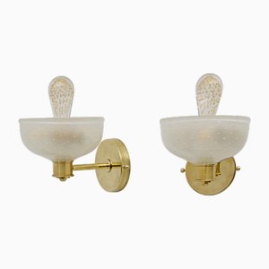 Appliques en Laiton et Verre de Murano Pulegoso attribuées à Barovier & Toso, 1990, Set de 2