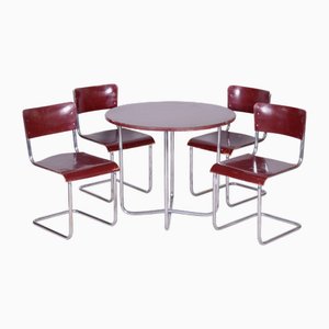 Czech Bauhaus Chrome Dining Table and Chairs attributed to Hynek Gottwald, 1930s, Set of 5