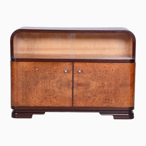 Czech Art Deco Cabinet in Oak, Maple and Glass, 1930s