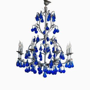 Austrian Chandelier in Cobalt Blue Murano Glass, 1970s