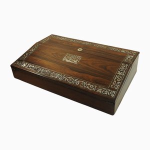 Rosewood Writing Slope with Floral Decor and Inlay, 19th Century, Set of 5