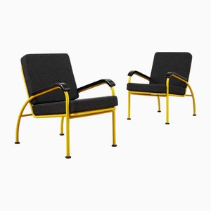 Yellow Tubular Steel Armchairs with Black Bakelite Armrests and Feet and Kvadrat Upholstery from Embru, 1934, Set of 2