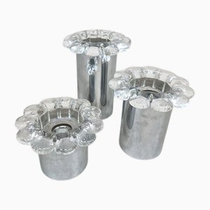 Vintage Blumen Wandleuchten aus Chrom & Glas, 1970er, 3er Set