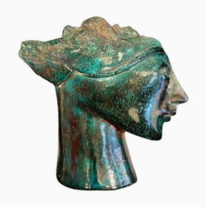 Kopfskulptur aus glasierter Keramik, 1960er