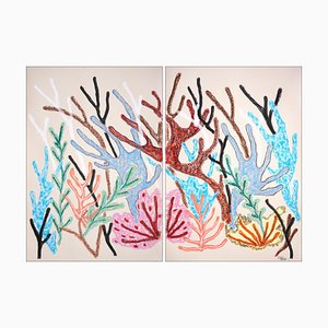 Romina Milano, Pastel Coral Reef in Pink Diptych, 2025, Gouache on Paper