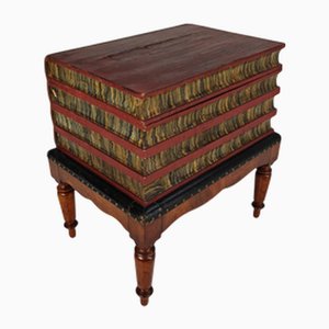 Faux Book Box on Painted Stand in Leather, 1830