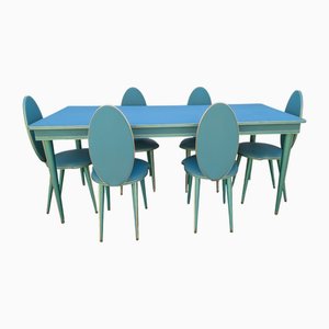 Vintage Aqua Green Dining Set with Gilt Details by Umberto Mascagni, 1950s, Set of 7