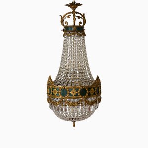 Large Empire Style Crystal and Bronze 6-Light Chandelier, 1930s