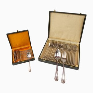 French Art Deco Cutlery Service for 12 with T C Initials from Apollo, 1930s, Set of 36