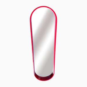 Large Mid-Century Modern Oval Wall Mirror with Red Lacquered Wood Frame, 1960s