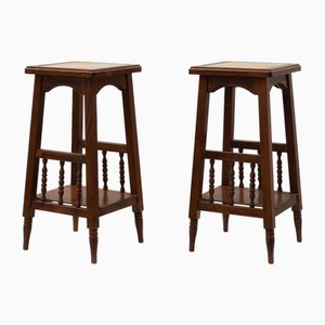 Tables d'Appoint Rustiques en Bois avec Plateau en Carreaux de Céramique, France, 1940s, Set de 2