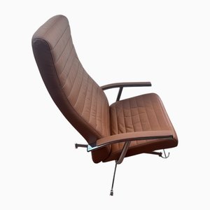 Set of Vintage Swivel Lounge Chair and Ottoman in Brown Leather