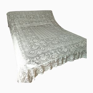 Antique Ecru Bedspread with Modano Filet Net, Venice, Italy, 1950s