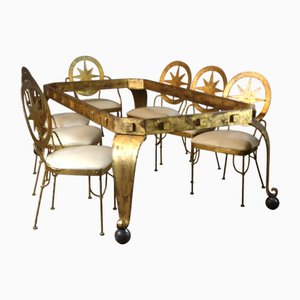 Table and Chairs in Gilded Iron, Set of 9