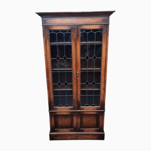 Art Nouveau Oak and Tiffany Glass Display Cabinet, 1910s