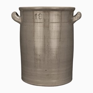 Grand Pot Vintage en Faïence Émaillée Marron Gris, 1930s