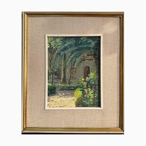 Cavasanti, Court Interior, 1962, Oil Painting on Panel, Framed