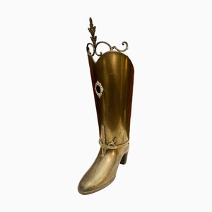 Mid-Century Modern Brass Boot-Shaped Umbrella Stand