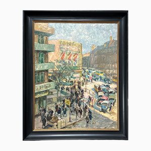 Otto Antoine, Berlin, Potsdamer Tor 1930 mit vielen Personen und Autos, Signed