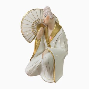 Limoges Porcelain Chinese Woman with Fan, 1930s