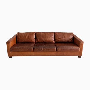 Large Vintage Italian Cognac Leather Low Slung Sofa from Molinari, 1980s