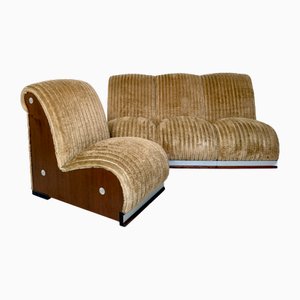 Canapé Modulable Mid-Century en Velours Côtelé Beige, 1970s, Set de 5
