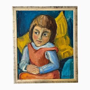 Portrait of a Young Girl, 1964, Oil on Cardboard, Framed